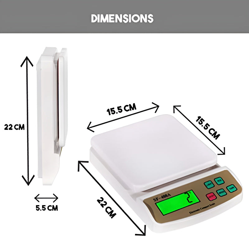 SF-400A Digital Kitchen Scale – 10kg/1g Precision with LCD Display & Dual Power Options
