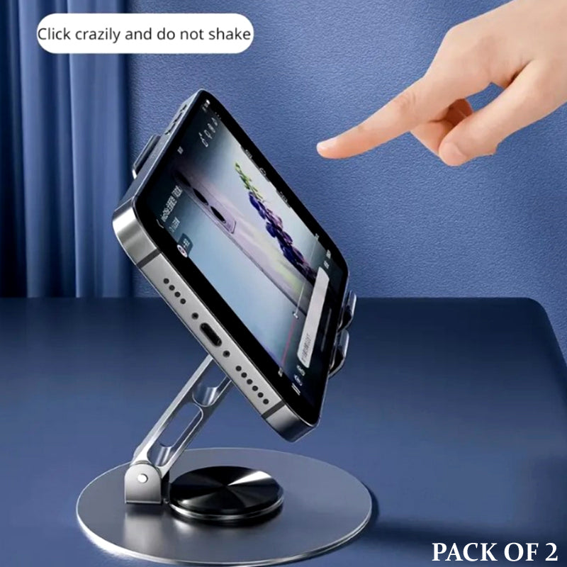 2 Pcs 360° Rotatable Metal Phone & Tablet Stands, Adjustable Foldable and Durable Desktop Holders