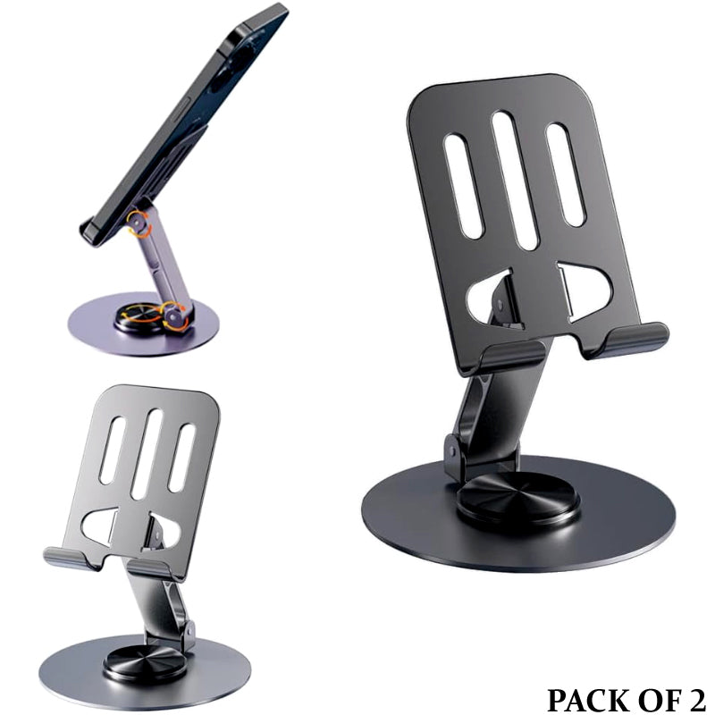 2 Pcs 360° Rotatable Metal Phone & Tablet Stands, Adjustable Foldable and Durable Desktop Holders
