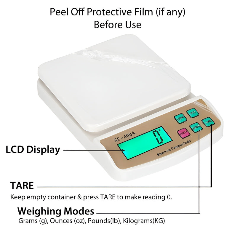 SF-400A Digital Kitchen Scale – 10kg/1g Precision with LCD Display & Dual Power Options