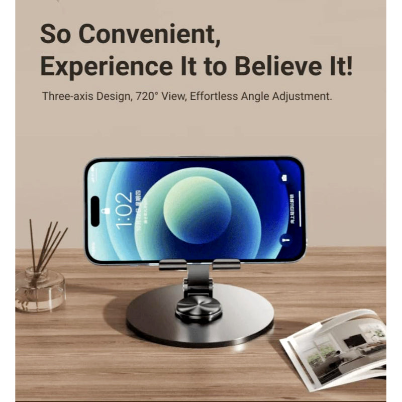 2 Pcs 360° Rotatable Metal Phone & Tablet Stands, Adjustable Foldable and Durable Desktop Holders