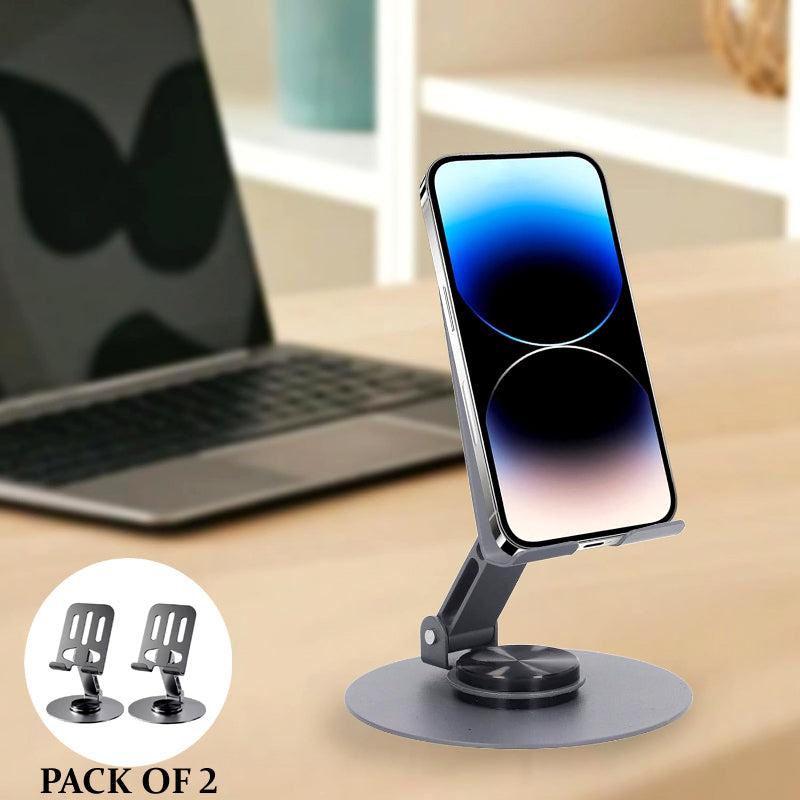 2 Pcs 360° Rotatable Metal Phone & Tablet Stands, Adjustable Foldable and Durable Desktop Holders