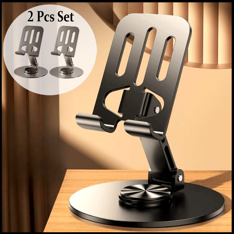 2 Pcs 360° Rotatable Metal Phone & Tablet Stands, Adjustable Foldable and Durable Desktop Holders