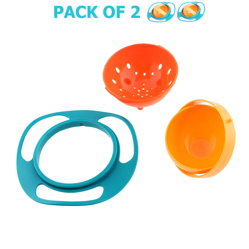 Pack Of 2 Universal Gyro Bowls: 360° Rotate Spill-Proof Baby Feeding Dish Tableware