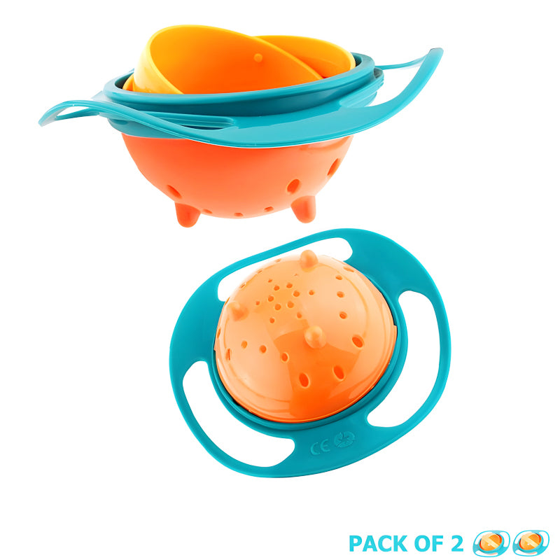 Pack Of 2 Universal Gyro Bowls: 360° Rotate Spill-Proof Baby Feeding Dish Tableware