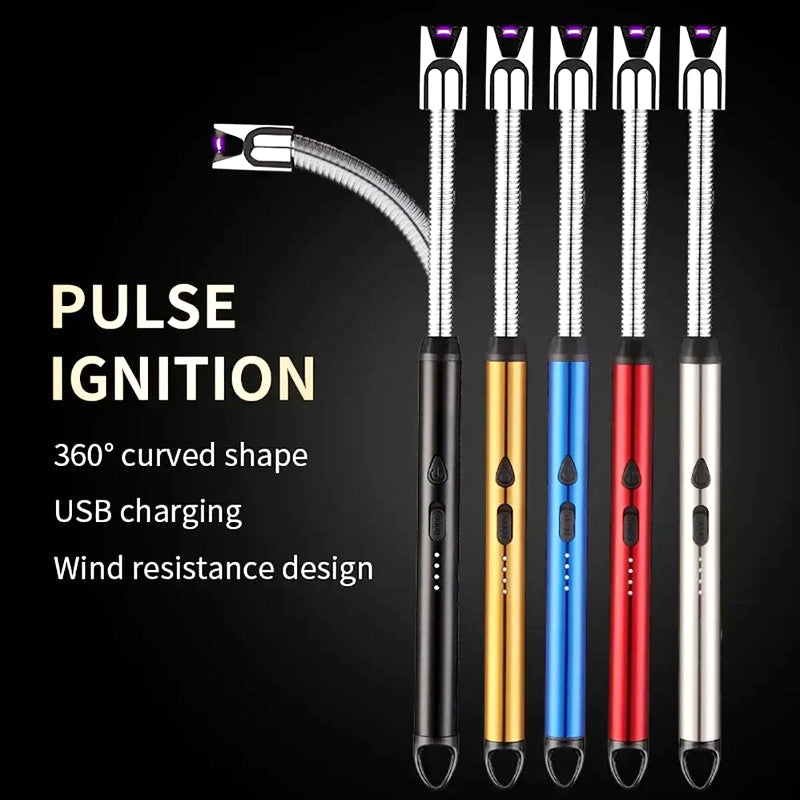 360° Flexible Neck USB Pulse Arc Lighter – Rechargeable Flameless Ignition for Candles, Kitchen Stoves & Outdoor BBQ
