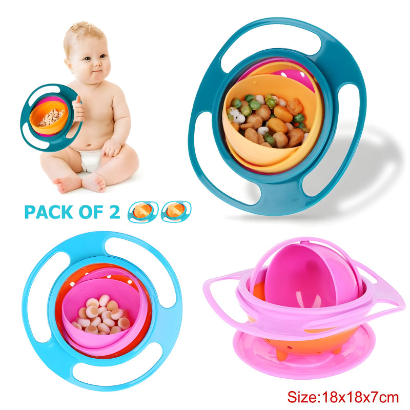 Pack Of 2 Universal Gyro Bowls: 360° Rotate Spill-Proof Baby Feeding Dish Tableware