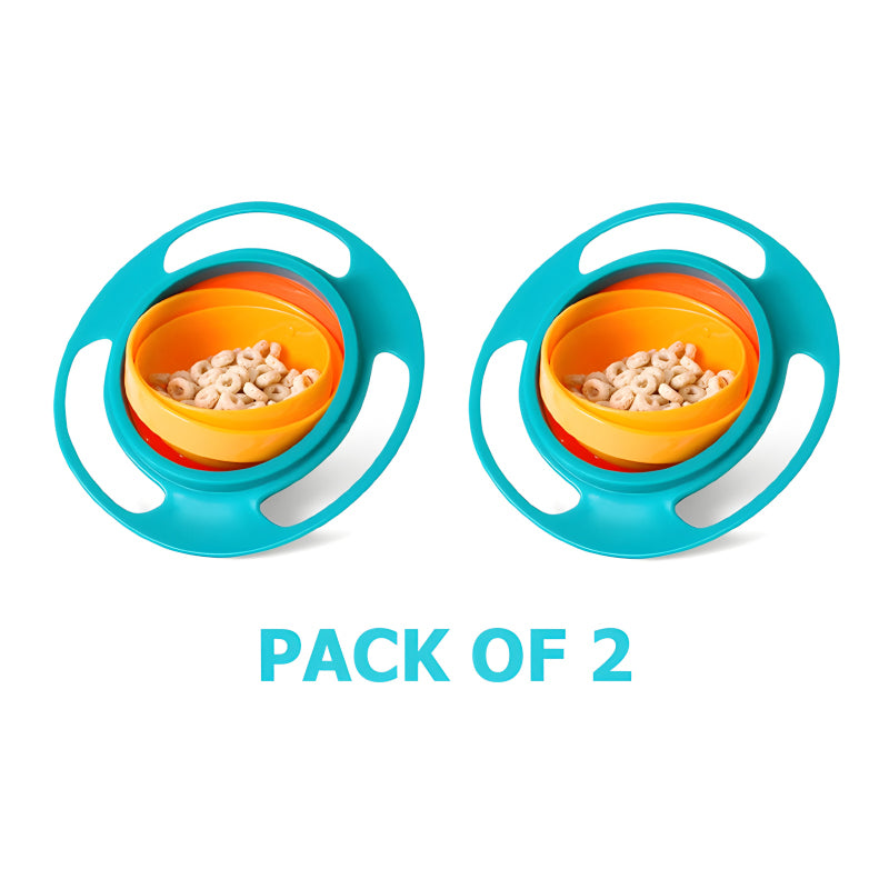 Pack Of 2 Universal Gyro Bowls: 360° Rotate Spill-Proof Baby Feeding Dish Tableware