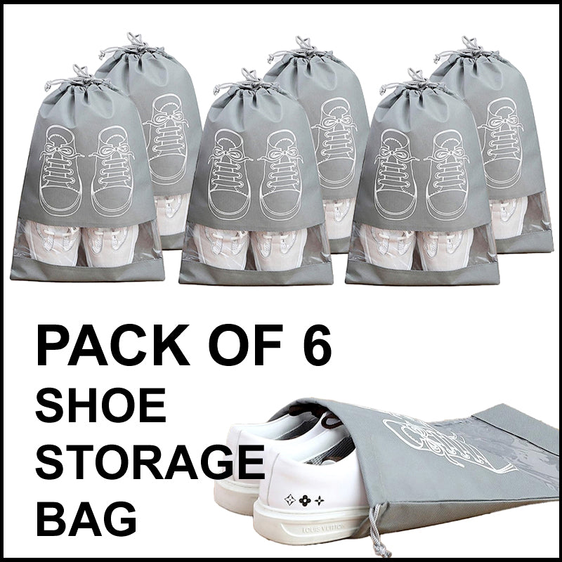 Pack of 6 Travel Shoe Storage Bags – Waterproof, Dustproof, Non-Woven Fabric with Transparent Window & Drawstring Closure