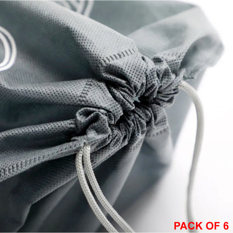 Pack of 6 Travel Shoe Storage Bags – Waterproof, Dustproof, Non-Woven Fabric with Transparent Window & Drawstring Closure