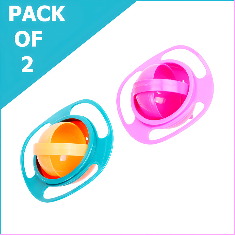 Pack Of 2 Universal Gyro Bowls: 360° Rotate Spill-Proof Baby Feeding Dish Tableware