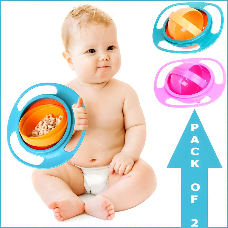 Pack Of 2 Universal Gyro Bowls: 360° Rotate Spill-Proof Baby Feeding Dish Tableware