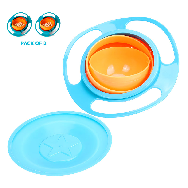 Pack Of 2 Universal Gyro Bowls: 360° Rotate Spill-Proof Baby Feeding Dish Tableware