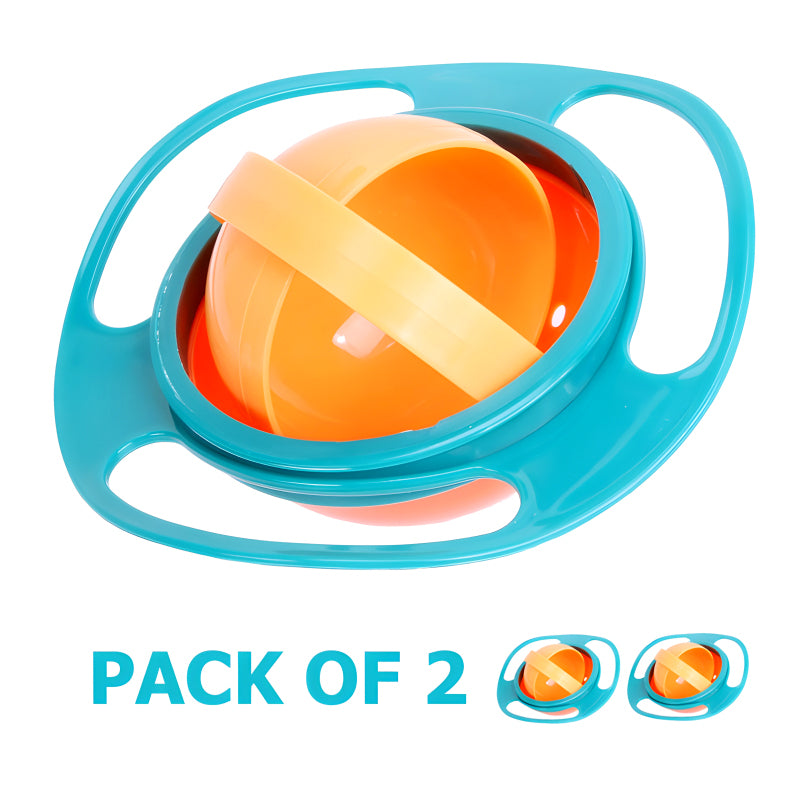 Pack Of 2 Universal Gyro Bowls: 360° Rotate Spill-Proof Baby Feeding Dish Tableware