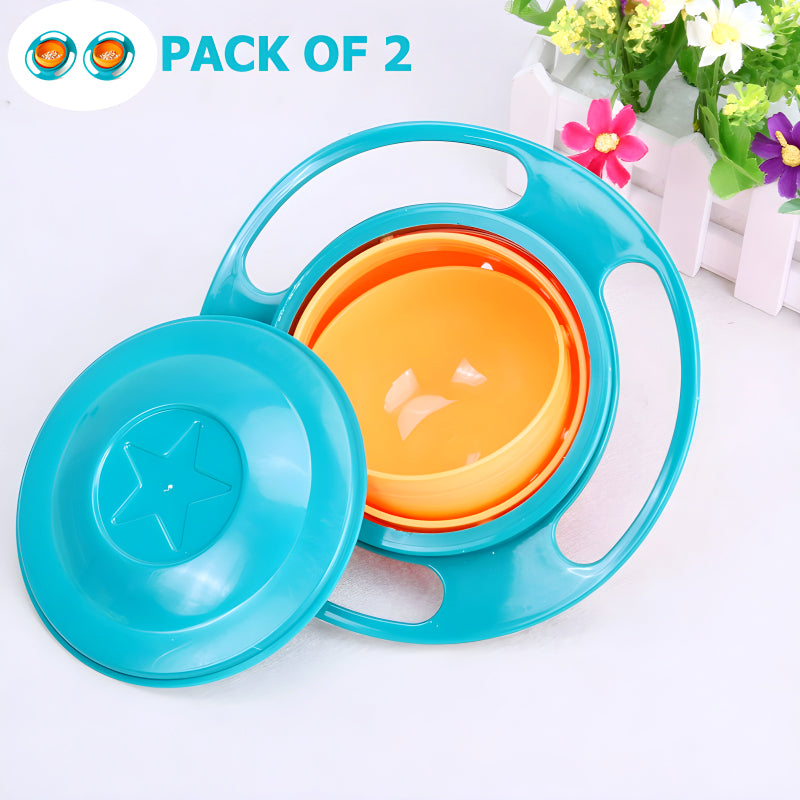 Pack Of 2 Universal Gyro Bowls: 360° Rotate Spill-Proof Baby Feeding Dish Tableware