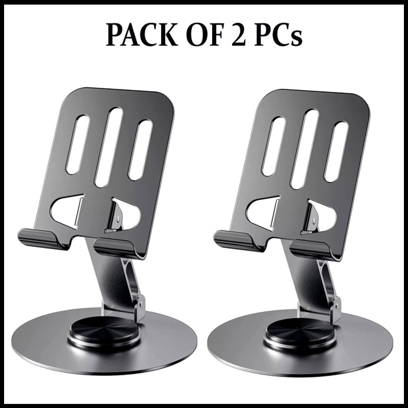 2 Pcs 360° Rotatable Metal Phone & Tablet Stands, Adjustable Foldable and Durable Desktop Holders