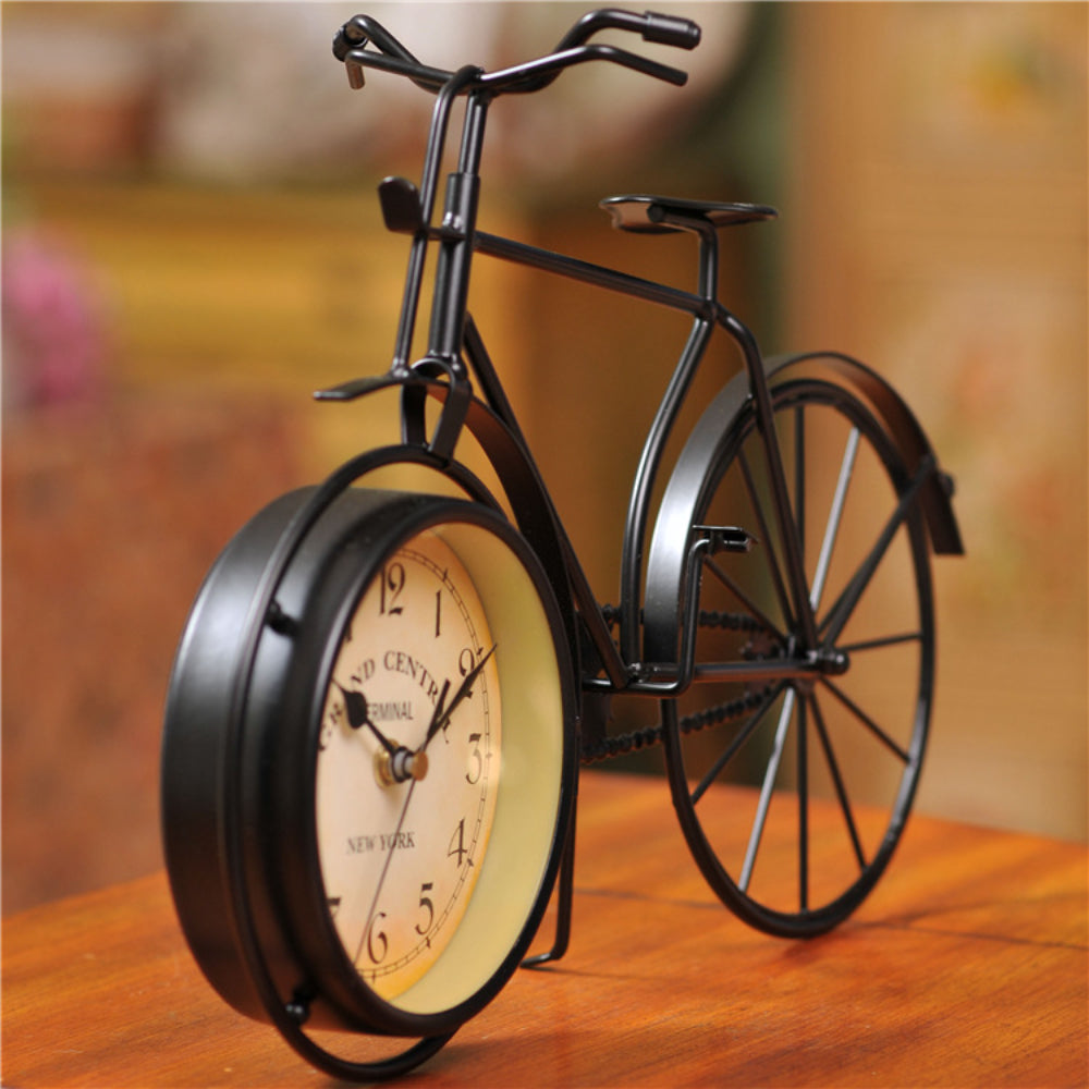 Vintage Antique-Style Metal Bicycle Decor Clock Timepiece with Retro Charm