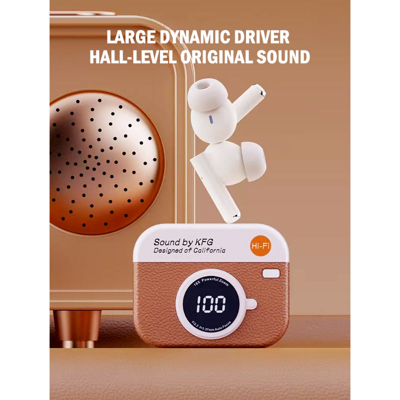 X73 Retro Camera Design TWS Wireless Earbuds – Hi-Fi Stereo Sound, ENC Noise Cancellation, Digital Display and IPX4 Waterproof