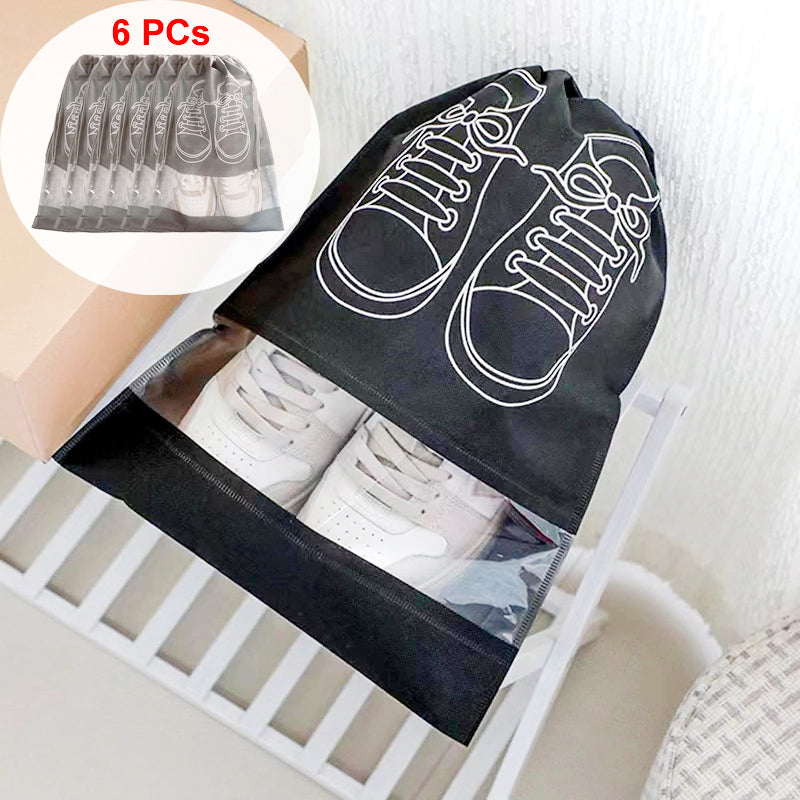 Pack of 6 Travel Shoe Storage Bags – Waterproof, Dustproof, Non-Woven Fabric with Transparent Window & Drawstring Closure