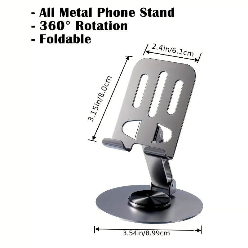 2 Pcs 360° Rotatable Metal Phone & Tablet Stands, Adjustable Foldable and Durable Desktop Holders